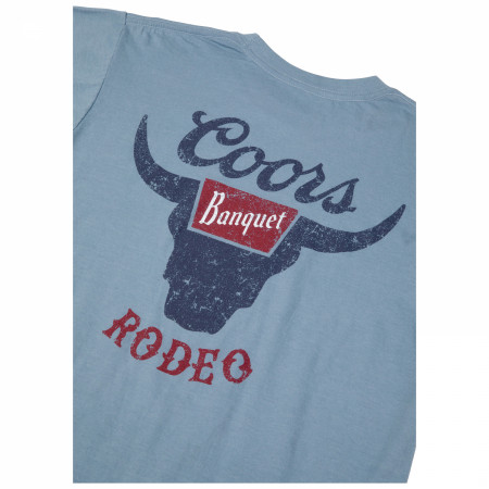 Coors Banquet Rodeo Logo Distressed Front and Back Dusty Blue T-Shirt